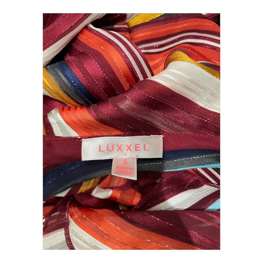 Luxxel Striped Ruffle V-Neck Maxi Dress Multi-Color Metallic Detail‎ Small - Picture 6 of 6